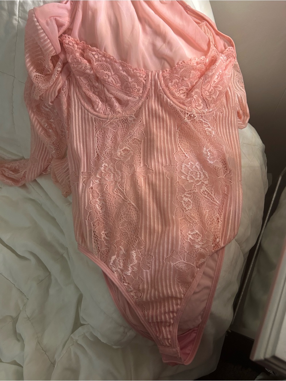 Fashion Nova Blush Pink Lace Chemise Bodysuit